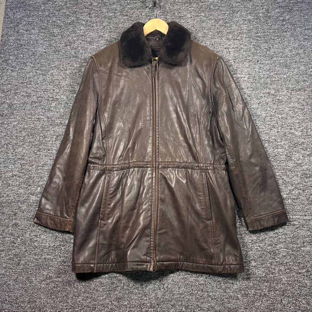 Couture by J. Park Mens Brown Genuine Lamb Leather Jacket Faux Fur Collar Size M